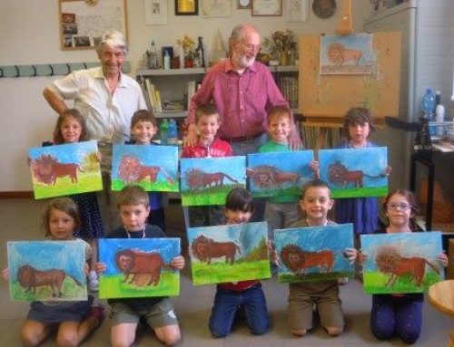 Anno 2015 Lezione di Pittura ai bambini della scuola materna di Cuggiono, presso il Laboratorio del Gruppo Artistico Occhio, Aprile e Maggio 2015.