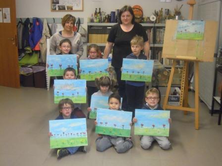 anno 2016 Lezione di Pittura ai bambini della scuola materna di Cuggiono, presso il Laboratorio del Gruppo Artistico Occhio, Aprile 2016.