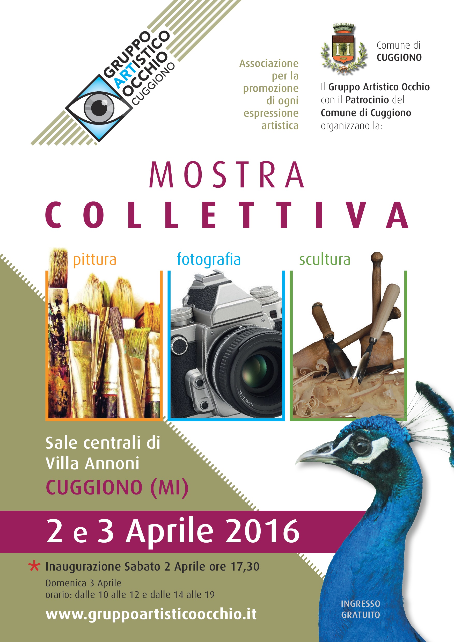 Anno 2016 Sabato 2 e domenica 3 Aprile 2016 Il Gruppo Artistico Occhio ha organizzato una Mostra  Collettiva dei propri artisti presso le Sale Centrali di Villa Annoni a Cuggiono.