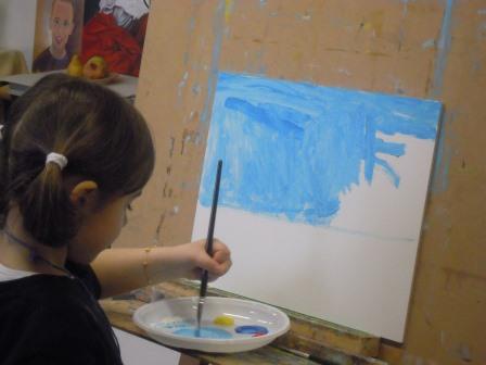 Anno 2016 Lezione di Pittura ai bambini della scuola materna di Cuggiono, presso il Laboratorio del Gruppo Artistico Occhio, Aprile 2016.